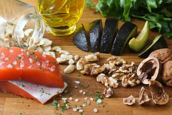 Omega-3 Foods on Wood Background