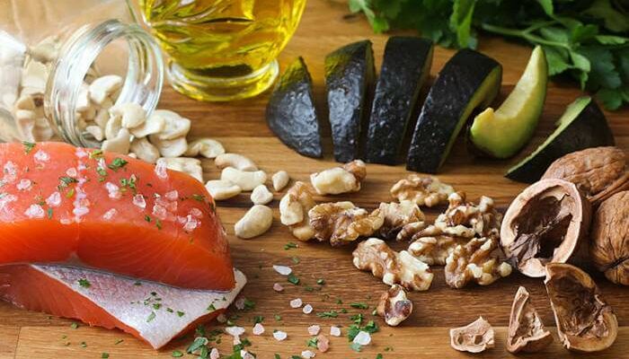 Omega-3 Foods on Wood Background