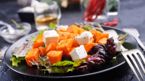 Roasted sweet potato salad with feta