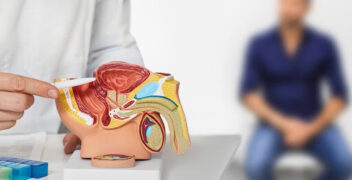 A man holds a detailed model of a male organ, demonstrating anatomical features for educational purposes.