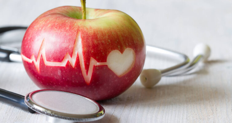 picture of an apple with a for heart health and the nutrients required