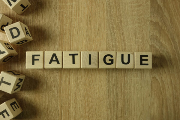 "Fatigue" spelt out of Scrabble tiles