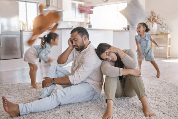 Tired parents with ADHD children