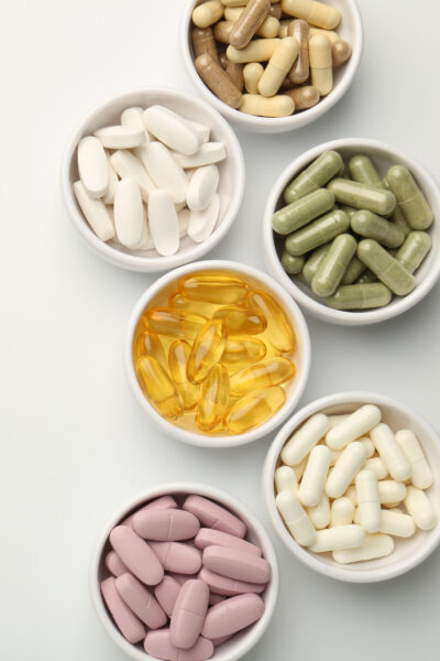 bowls of hol+ vitamins and supplements