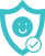 Shield with a smiley face and a checkmark, indicating safety and satisfaction.