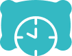 Clock icon superimposed on a pillow, indicating sleep time.