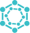 Hexagonal molecular structure with teal nodes and connecting lines.