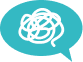 Speech bubble with a tangled white line inside, representing confusion.