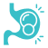 Stomach with gas bubbles and radiating lines indicating discomfort.