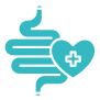 Digestive health icon with a heart and plus sign